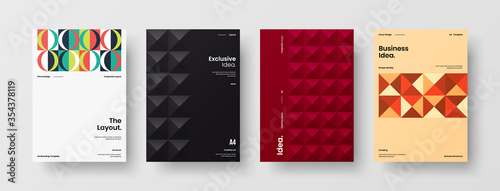 Company identity brochure template collection. Business presentation vector A4 vertical orientation front page mock up set. Corporate report cover abstract geometric illustration design layout bundle.