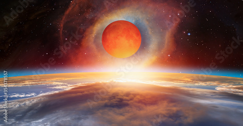 Big bloody red moon with super nova explosion - Lunar eclipse "Elements of this image furnished by NASA " © muratart