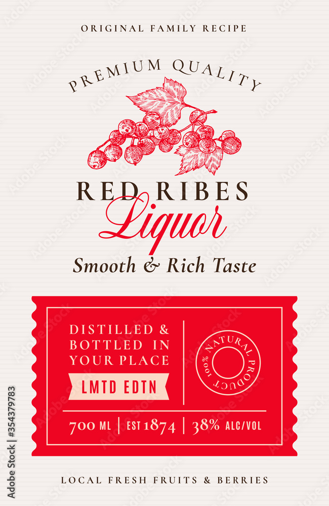 Family Recipe Red Ribes or Currant Liquor Acohol Label. Abstract Vector Packaging Design Layout. Modern Typography Banner with Hand Drawn Berries Silhouette Logo and Background. Family Recipe Red Ribes or Currant Liquor Acohol Label. Abstract Vector Packaging Design Layout. Modern Typography Banner with Hand Drawn Berries Silhouette Logo and Background.
