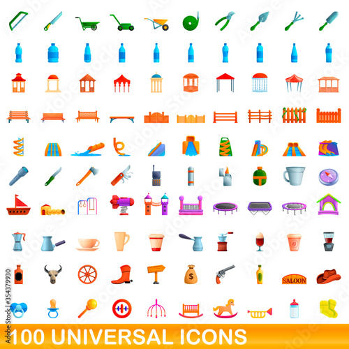 100 universal icons set. Cartoon illustration of 100 universal icons vector set isolated on white background