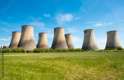 Power station cooling towers in a rural setting