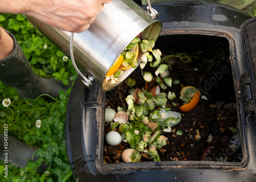 Obraz na płótnie Kitchen Compost Bin with Food Scraps