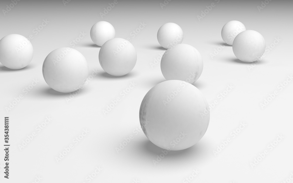 White abstract background. Set of white balls isolated on white backdrop. 3D illustration White abstract background. Set of white balls isolated on white backdrop. 3D illustration