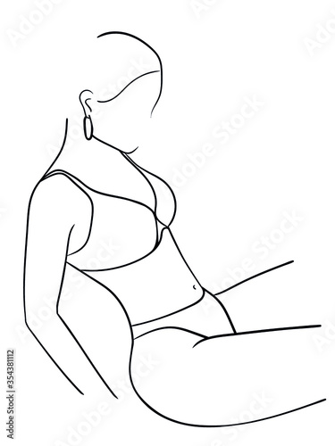 Black line silhouettes of female body in underwear. - Vector illustration