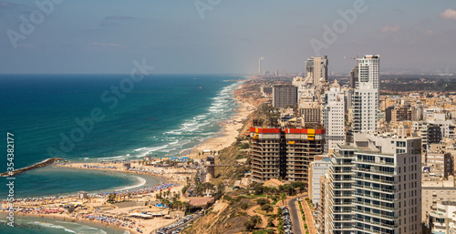 ariel view of the city of Netanya coastline photo