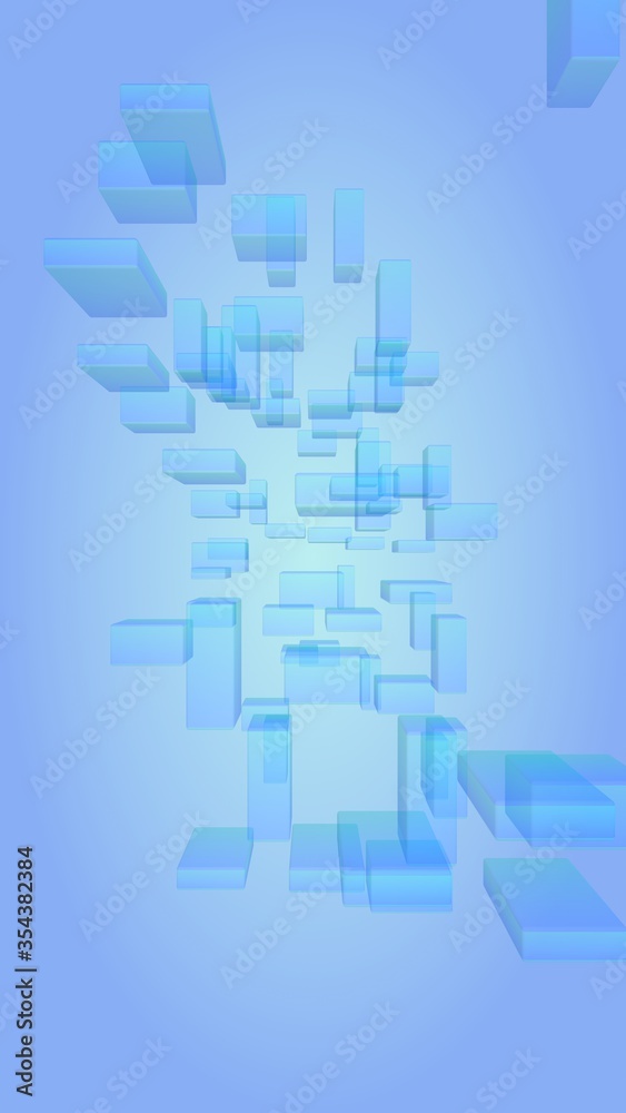 Obraz premium Blue and purple abstract digital and technology background. The pattern with repeating rectangles. Vertical orientation. 3D illustration
