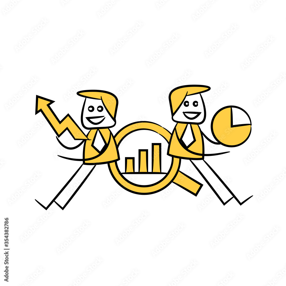 business people and data chart for data analytics concept yellow stick figure theme business people and data chart for data analytics concept yellow stick figure theme
