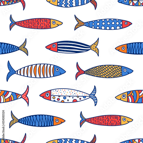 Cute fish.  Kids background. Seamless pattern. Can be used in textile industry, paper, background, scrapbooking.