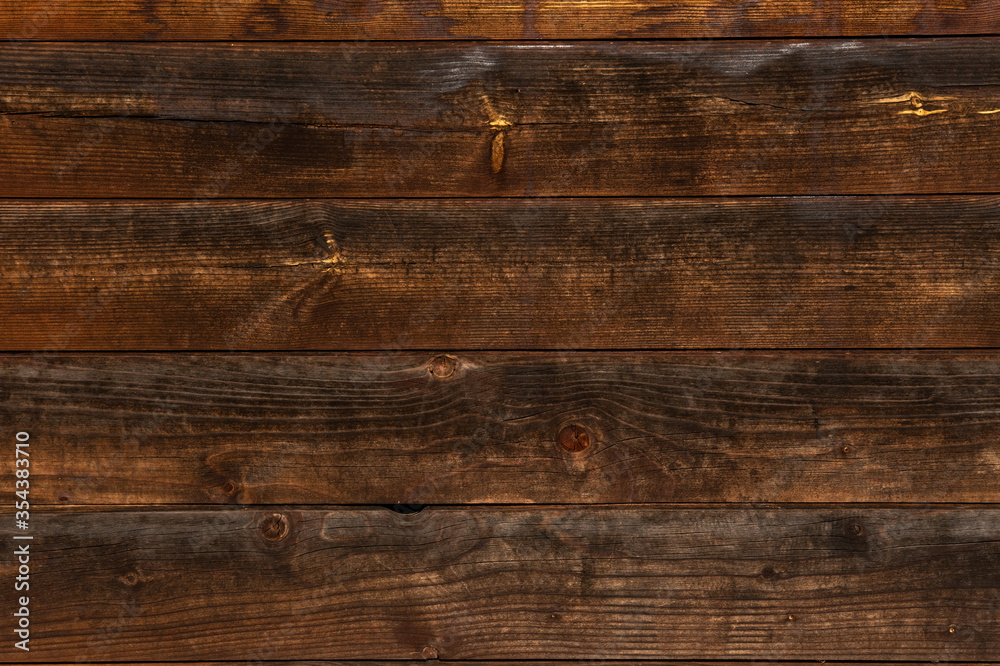 Background image texture of dark brown boards with knots and blackening Background image texture of dark brown boards with knots and blackening