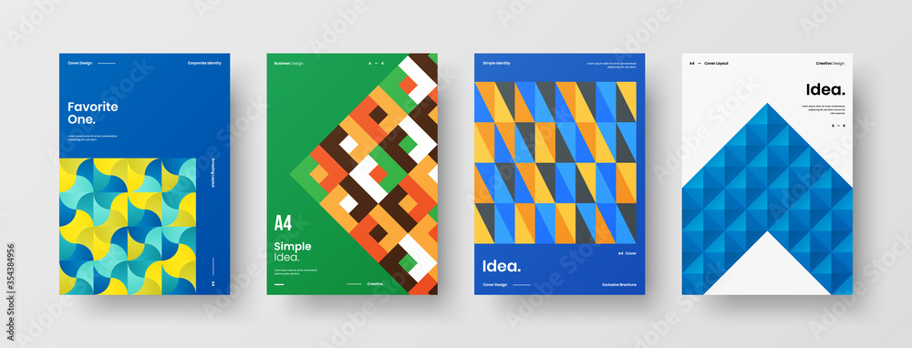 Company identity brochure template collection. Business presentation vector A4 vertical orientation front page mock up set. Corporate report cover abstract geometric illustration design layout bundle. Company identity brochure template collection. Business presentation vector A4 vertical orientation front page mock up set. Corporate report cover abstract geometric illustration design layout bundle.