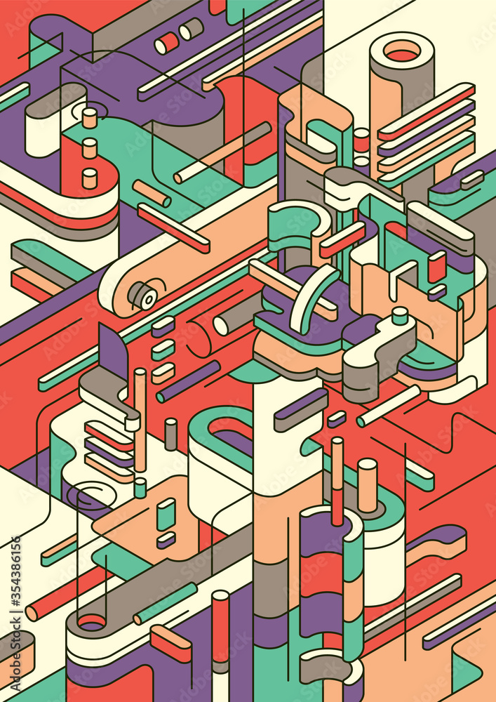 Abstract background design made of colorful isometric objects. Vector illustration.
