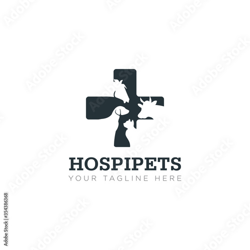 hospipets logo, negative space pet and cross health vector photo