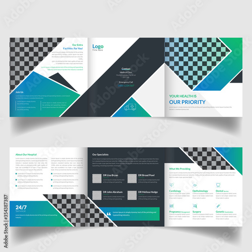 Square Medical or healthcare trifold brochure vector template