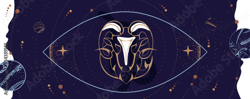 Modern magic witchcraft card with astrology Capricorn zodiac sign. Capricorn logo design