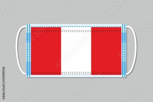 Medical mask with Peru flag on it. Flat design on a gray background. Vector face mask
