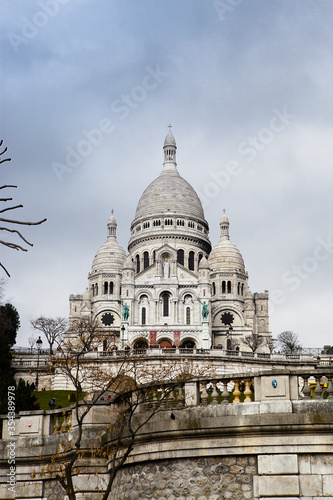 Montmartre hill highest point of Paris. On top Heart of Jesus Catholic Church. 