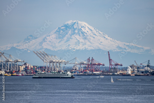 Mt. Rainier and the Port of Seattle photo