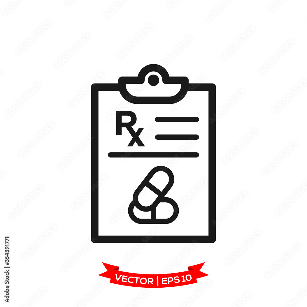 prescription medicine in trendy flat design, RX vector icon