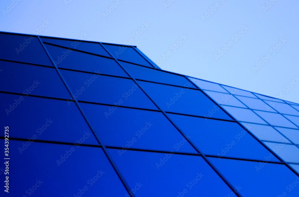 Wall modern architecture. Business, high technology blue background.