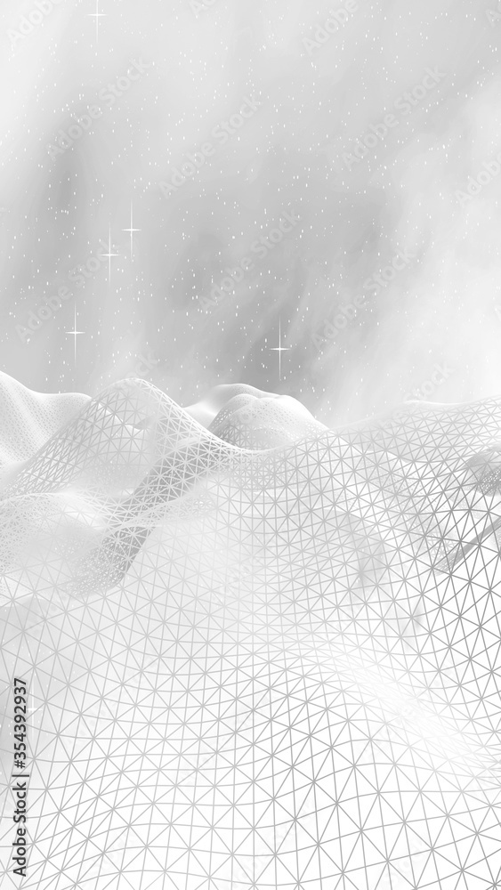 Obraz premium White abstract background. Hi tech network. Cyberspace grid. Outer space. Starry outer space texture. 3D illustration