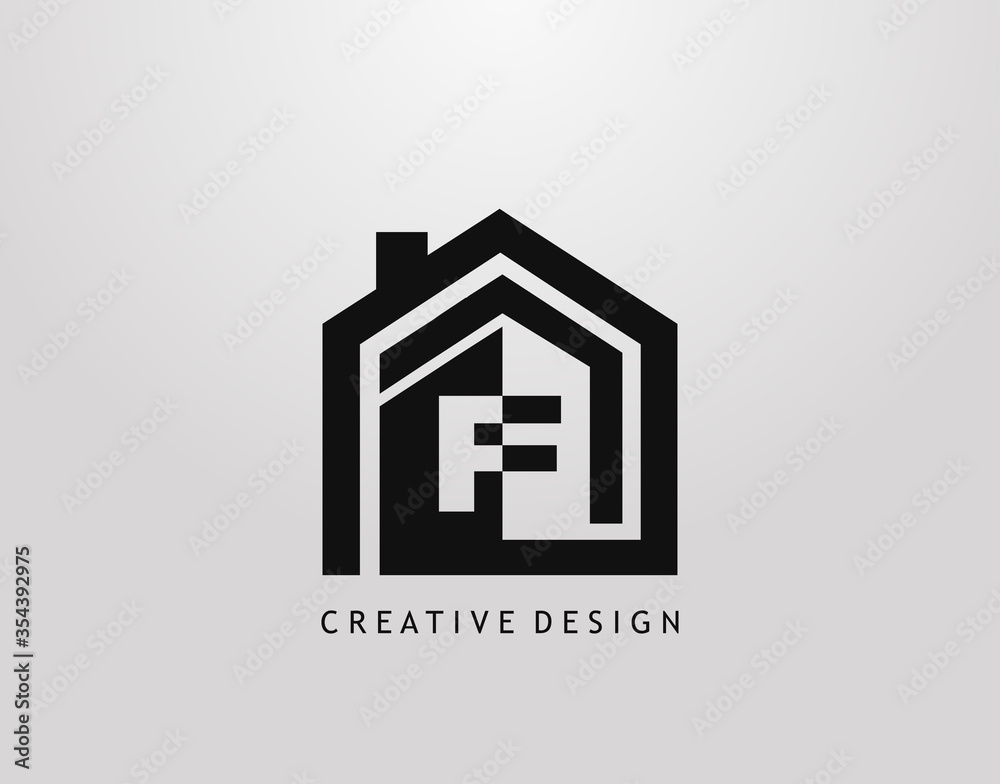 F Letter Logo. Minimalist house shape with negative F letter, Real Estate Building Icon Design. F Letter Logo. Minimalist house shape with negative F letter, Real Estate Building Icon Design.