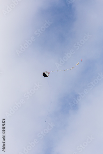 kite flying in the sky with clouds