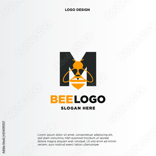 Simple and minimalist illustration logo design initial M combining with bee.