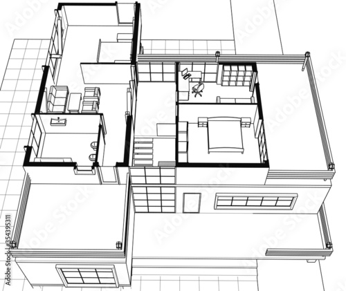house architectural sketch interior 3d illustration
