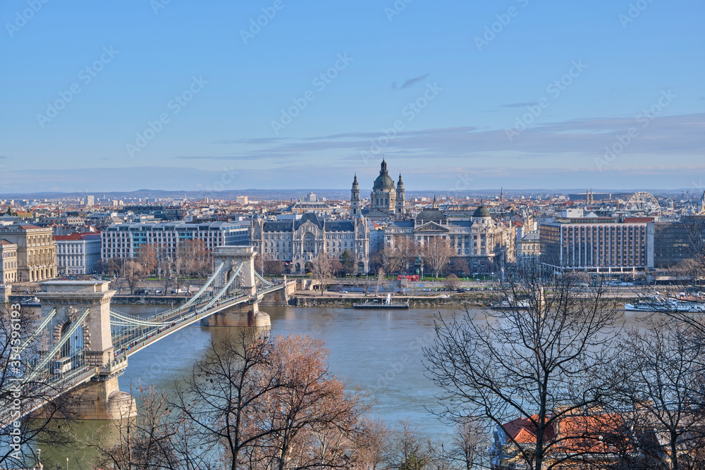 A view from the hill on the Széchenyi Chain Bridge in budapest hungary