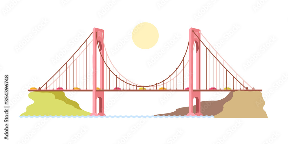 Obraz premium River bridge. Transport. Coast. Vector illustration.
