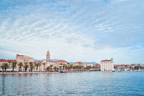 Travel by Croatia. Beautiful landscape with Split Old Town on sea promenade. © luengo_ua
