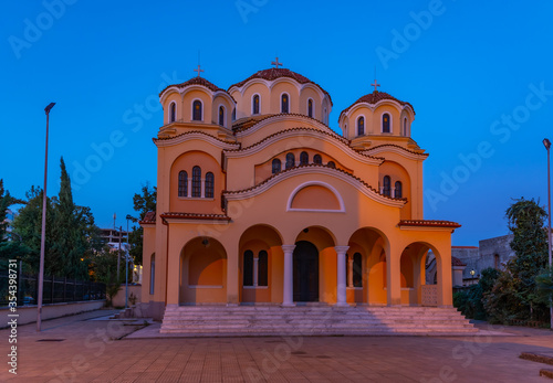 Sunset view of Church of Nativity of Christ in Shkoder, Albania photo