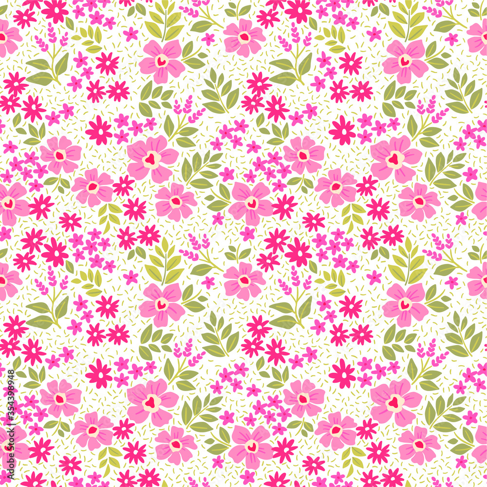 Cute floral pattern in the small flower. Ditsy print. Motifs scattered random. Seamless vector texture. Elegant template for fashion prints. Printing with small pink flowers. White background. Cute floral pattern in the small flower. Ditsy print. Motifs scattered random. Seamless vector texture. Elegant template for fashion prints. Printing with small pink flowers. White background.