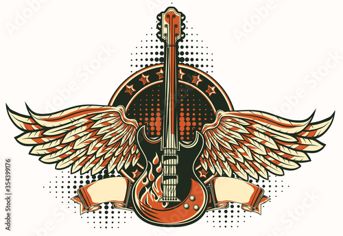 Rock guitar trendy winged emblem