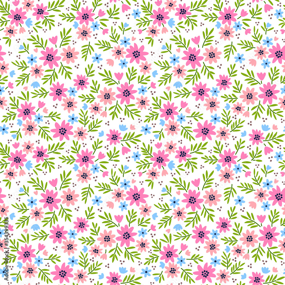 Elegant floral pattern in small pale pink flowers. Liberty style. Floral seamless background for fashion prints. Ditsy print. Seamless vector texture. Spring bouquet.