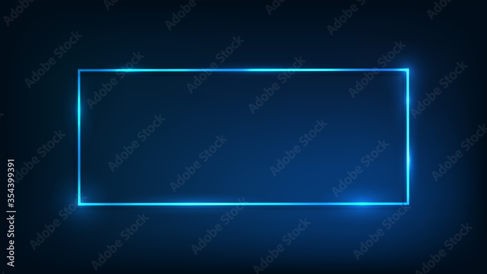 Neon rectangular frame with shining effects 