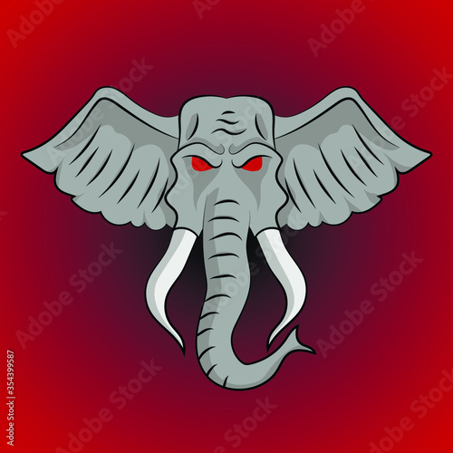 angry elephant, head on red background, vector illustration