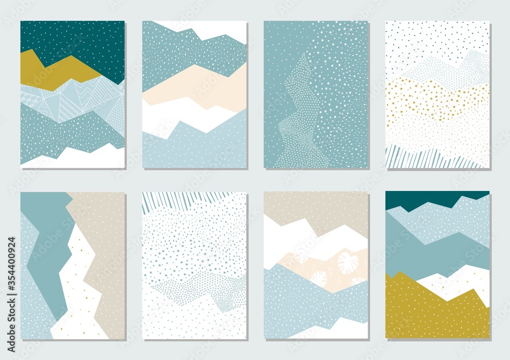 Abstract background template set with geometric shapes in pastel. Vector background