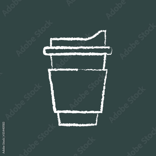 disposable paper cup with lid, chalk icon