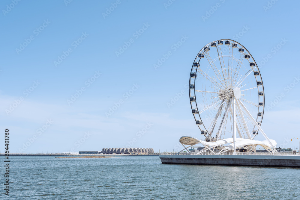 white Ferris wheel on Caspian coast in Baku, Azerbaijan