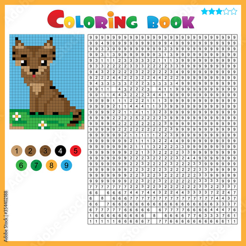 Cat. Color by numbers. Coloring book for kids. Colorful Puzzle Game for Children with answer.