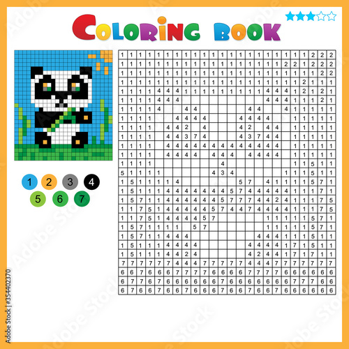 Panda. Color by numbers. Coloring book for kids. Colorful Puzzle Game for Children with answer.