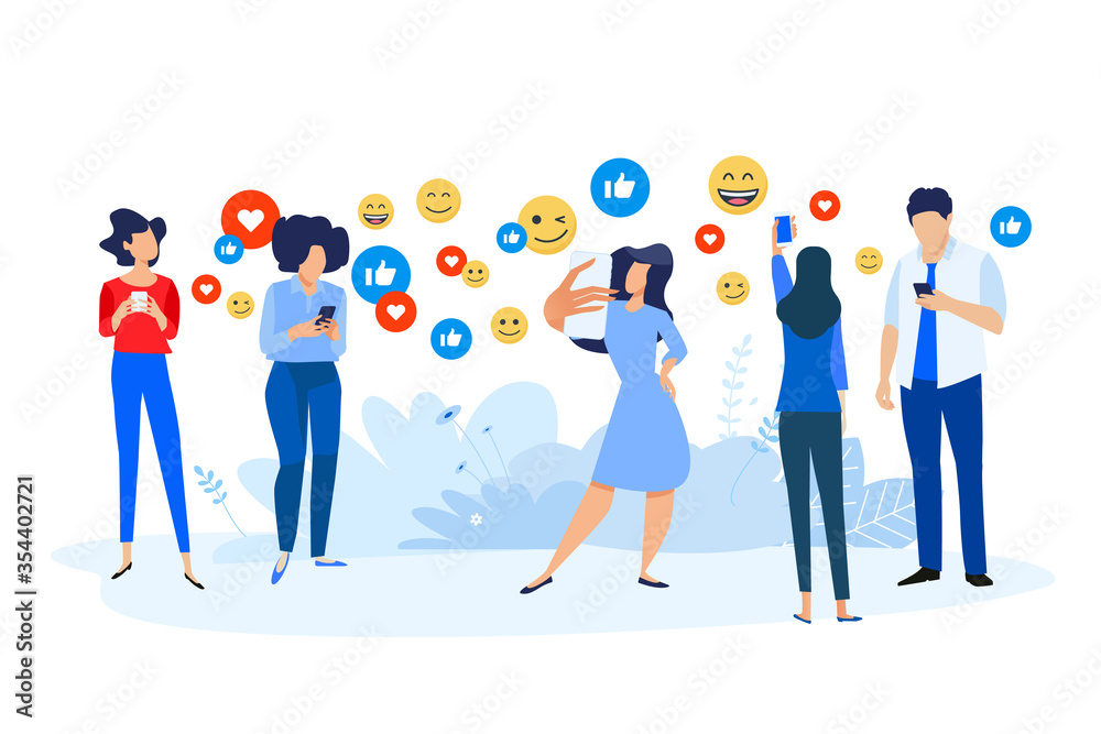 Flat design style illustration of social network, internet community, communication, smartphone servi. Vector concept for website banner, marketing material, business presentation, online advertising. Flat design style illustration of social network, internet community, communication, smartphone servi. Vector concept for website banner, marketing material, business presentation, online advertising.