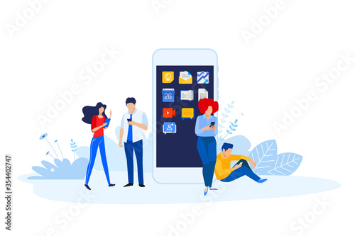 Flat design style illustration of smartphone apps and services. Vector concept for website banner, marketing material, business presentation, online advertising.