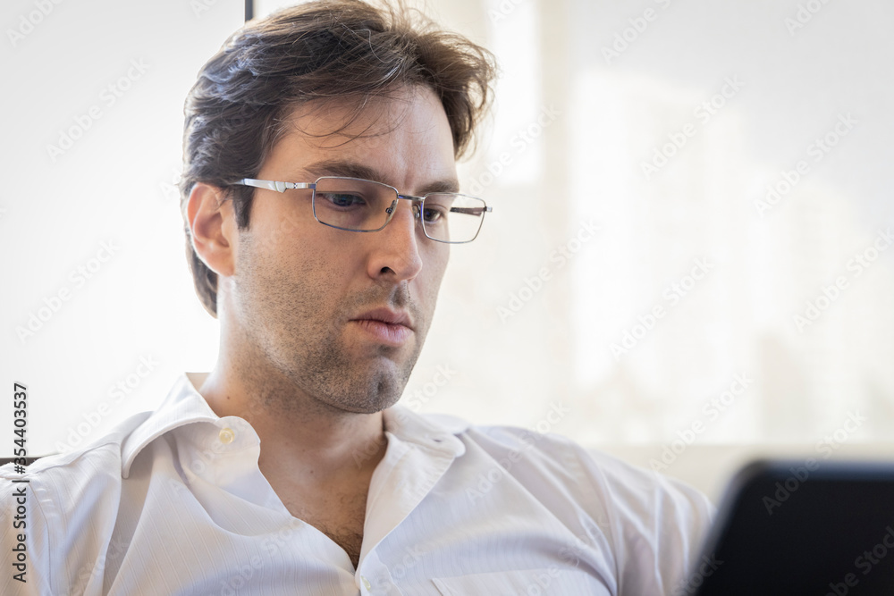 man working from home. Making a conference call. man working from home. Making a conference call.
