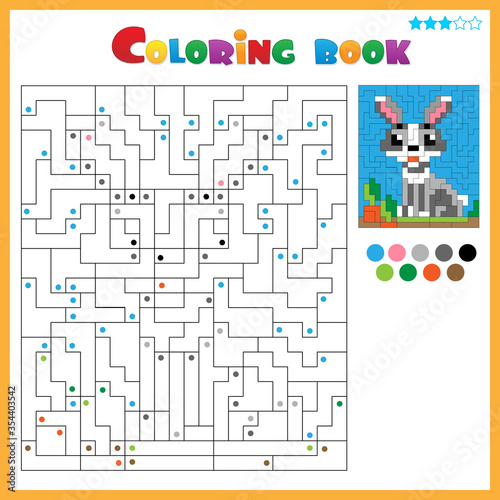 Rabbit or hare with carrot. Coloring book for kids. Colorful Puzzle Game for Children with answer.
