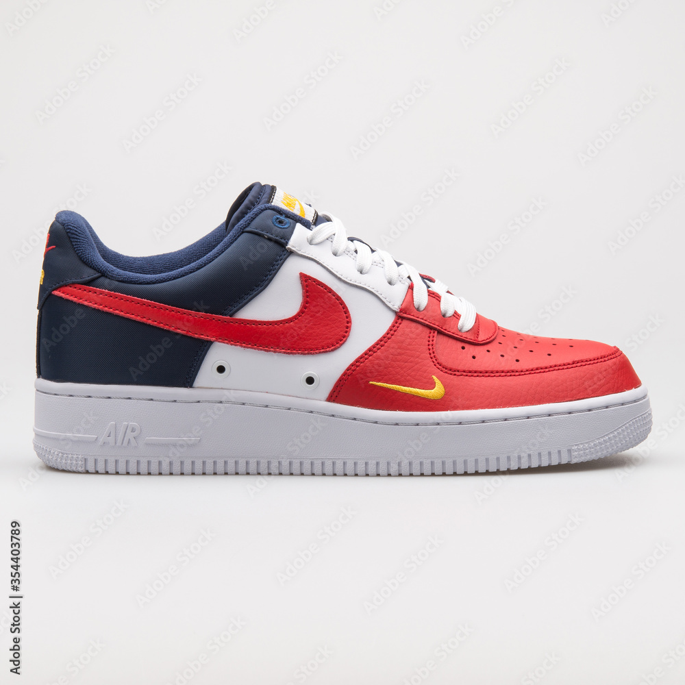 VIENNA, AUSTRIA - AUGUST 22, 2017: Nike Air Force 1 07 LV8 blue, white and  red sneaker on white background. Stock Photo | Adobe Stock