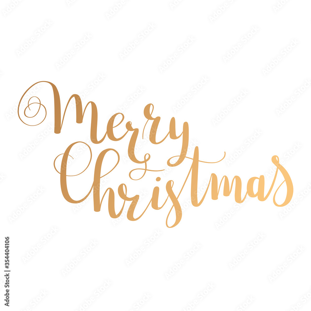 Merry Christmas lettering in golden color. Hand drawn calligraphy.