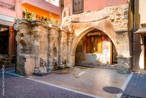 The Rimondi Fountain in the centre of the old town of Rethymnon, Crete, Greece