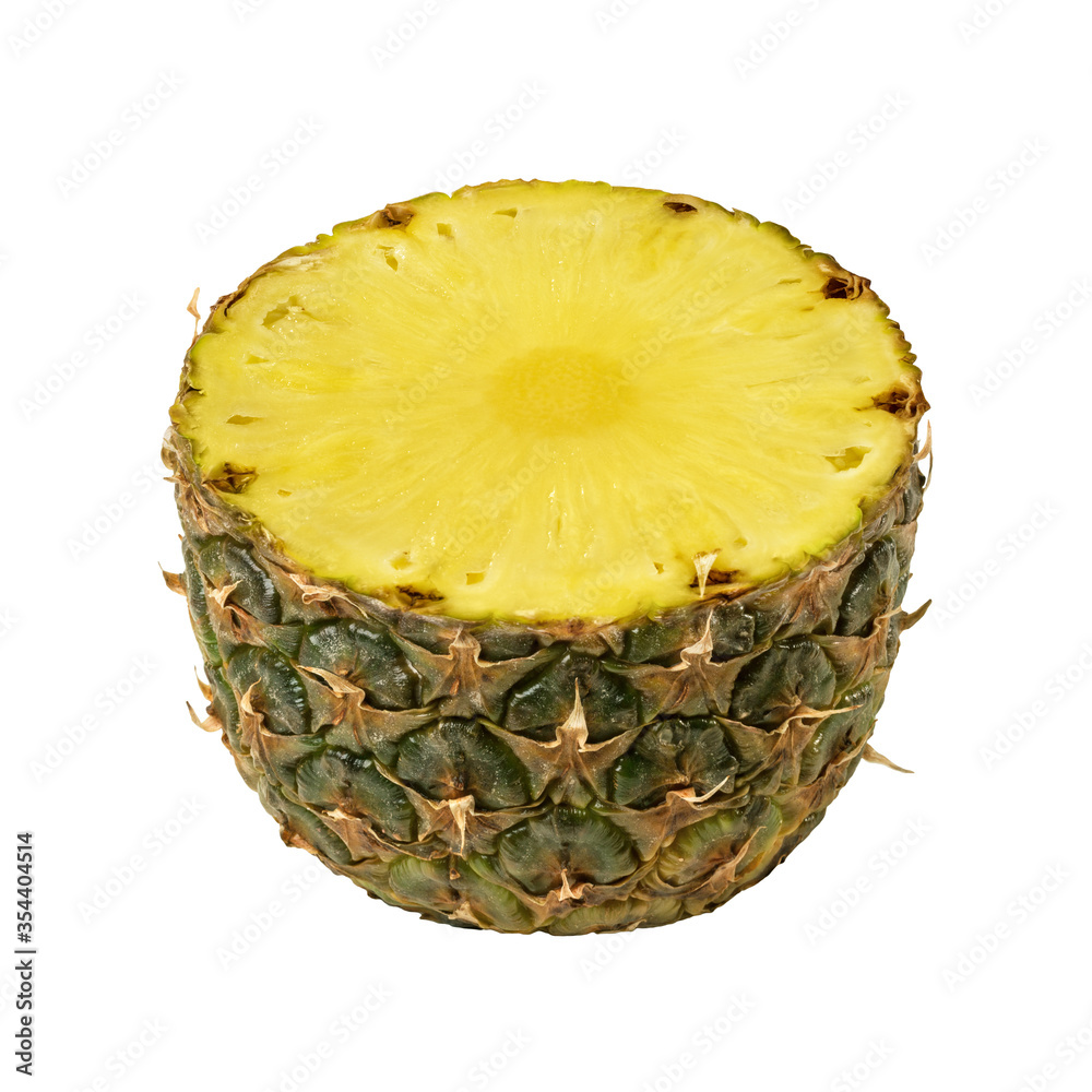 Ripe Ananas comosus slice cut isolated on white background close-up Ripe Ananas comosus slice cut isolated on white background close-up